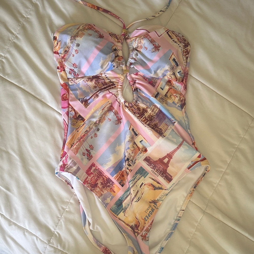L'AGENCE Shiva One Piece Swimsuit in Postcard multi NWT size small